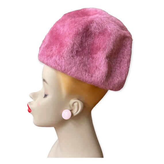 Vintage Pink Faux Fur Cloche Hat, Anne Marie Mid … - image 1