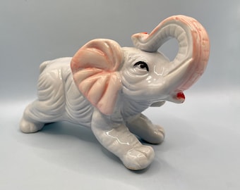 Vintage Blue and Pink Trunk Up Elephant