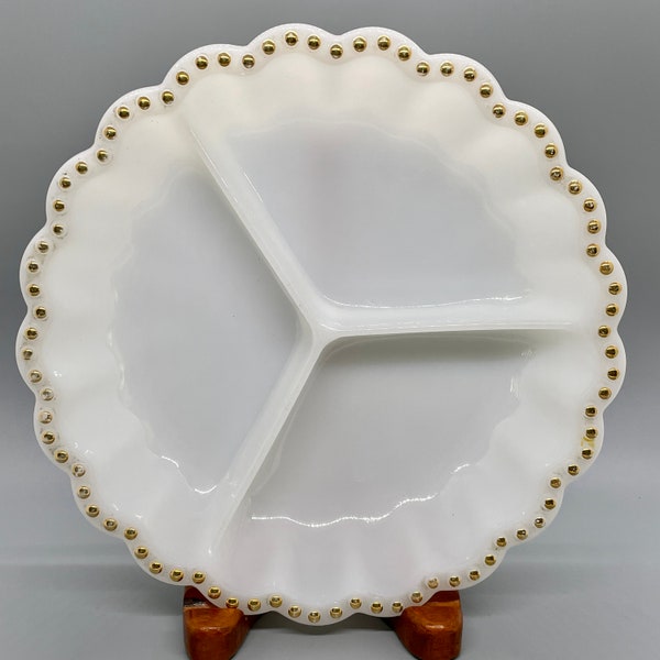 Vintage Divided Milk Glass Serving Dish, Swirl Golden Anniversary by Anchor Hocking