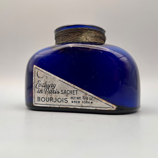 Bouteille de parfum vintage Bourjois Evening in Paris, bouteille en verre bleu cobalt - sans bouchon