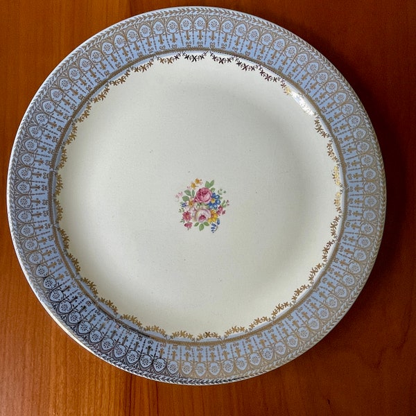 Vintage Royal Bluetonia Platter, Warranted 22 K Gold Filigree Blue Rim Chop Plate