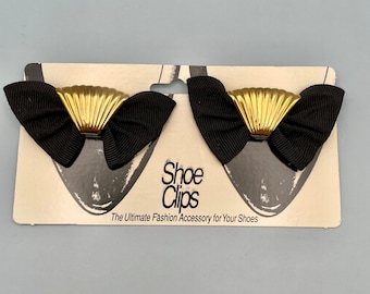 Vintage Gold Center, Black Bow Shoe Clips, Latique Shoe  Prom Accessories