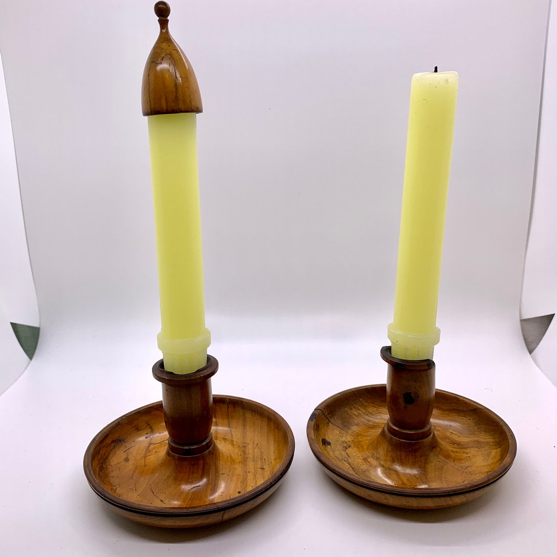 Vintage wood turned candlestick Holders Compact Storage Candle Etsy