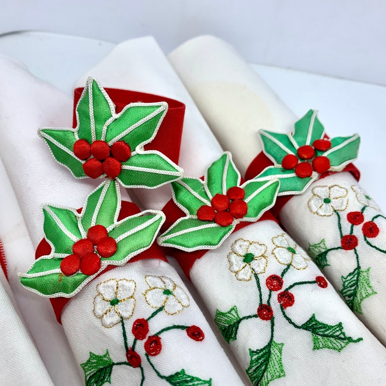 Fabric Holly and Berries Napkin Holders Christmas Table Decor Etsy