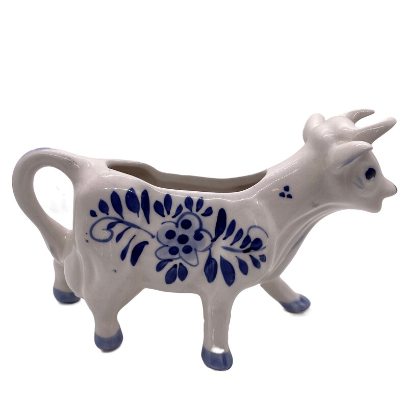 Vintage Delfts Blue Cow Creamer Windmill Flower Pattern Cow Etsy