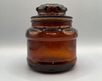 Vintage Cremora Creamer Small Amber Glass Jar, Apothecary Jar