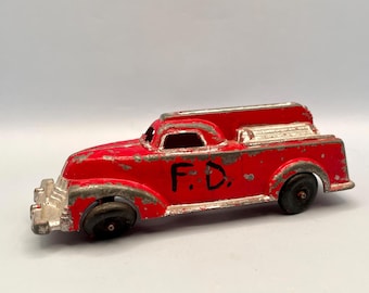 Vintage Red and Silver Manoil Fire Truck #709, Patent Pending
