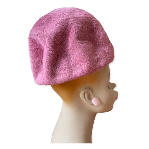 Vintage Pink Faux Fur Cloche Hat, Anne Marie Mid … - image 3