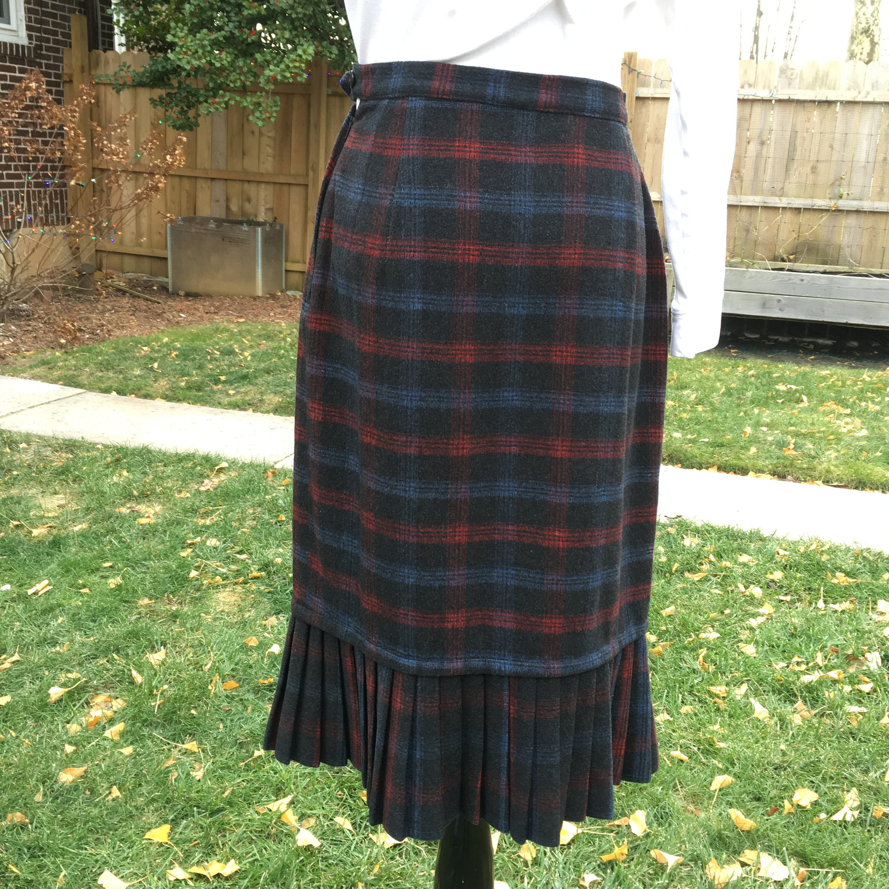 Vintage Plaid Wool Pencil Skirt Pleated Bottom 1960s Office Etsy UK