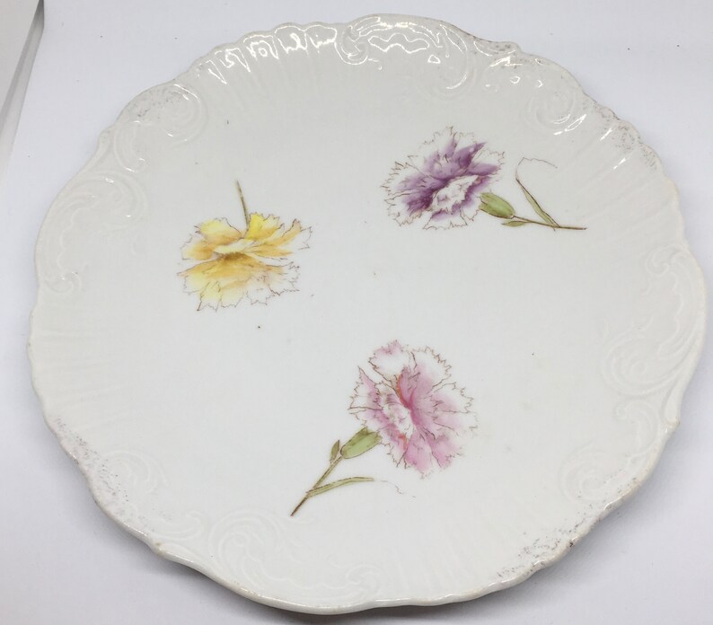 Carlsbad China Knox Floral Salad Plate Made in Austria Dish with Purple Yellow and Pink Carnations Wall Hanging