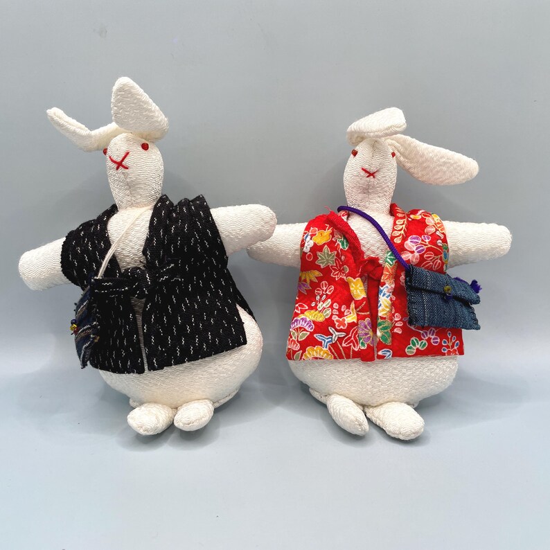 Japanese Chirimen Kimono Fabric Rabbit Dolls - Etsy