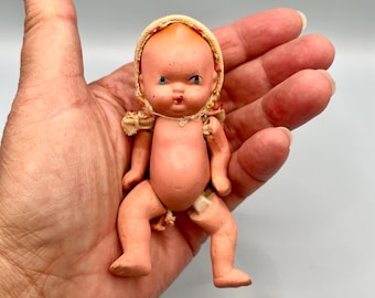 Vintage Porcelain Baby Doll in Wood Rocking Crib - Etsy