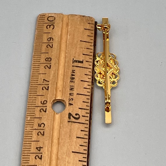 Vintage 18K/24K Gold Inlay Damascene Bar Pin, Alc… - image 3