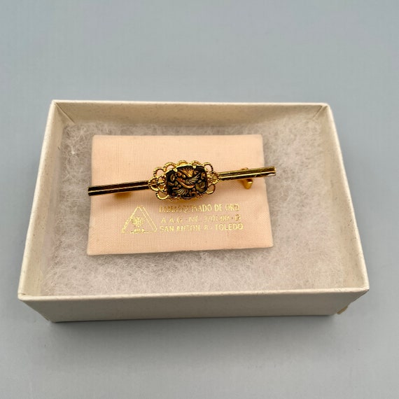 Vintage 18K/24K Gold Inlay Damascene Bar Pin, Alc… - image 10