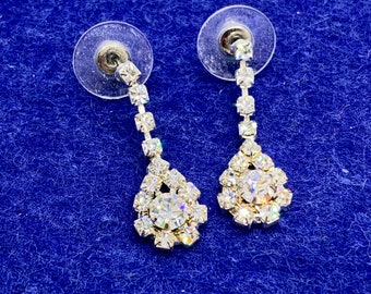 Rhinestone Teardrop Dangle Earrings, Never Worn Sparkly Earrings, Wedding jewelry