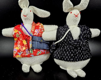 Japanese Chirimen Kimono Fabric Rabbit Dolls