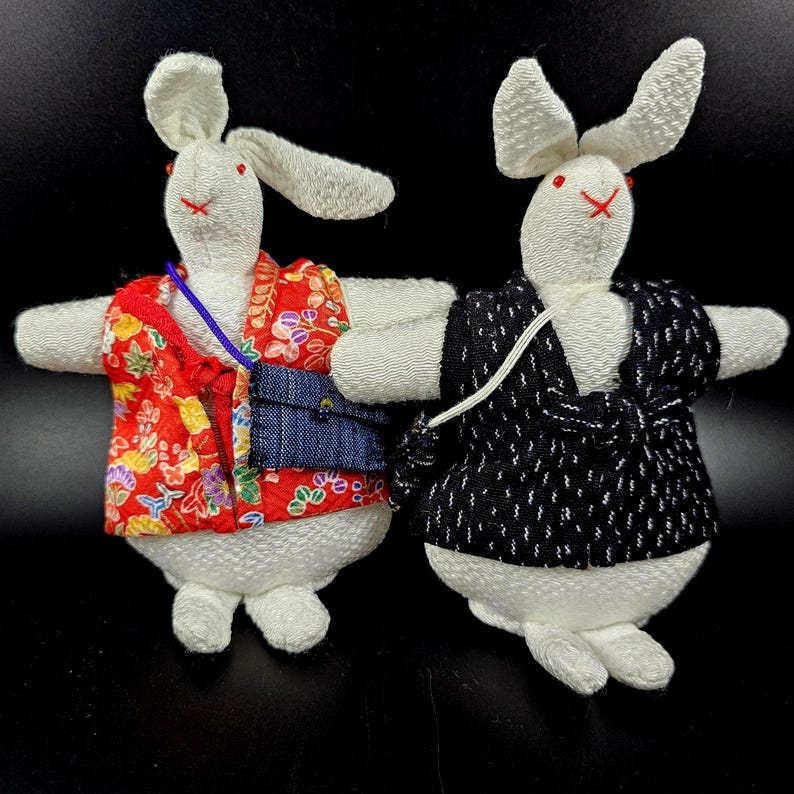 Japanese Chirimen Kimono Fabric Rabbit Dolls - Etsy