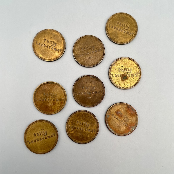 Vintage Philly Laundromat Metal Tokens, Set of 9 Machine Exonumia Laundry Tokens