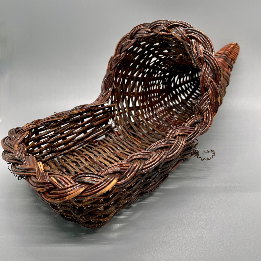 Vintage Cornucopia Wicker Basket Horn of Plenty Shaped Basket Etsy