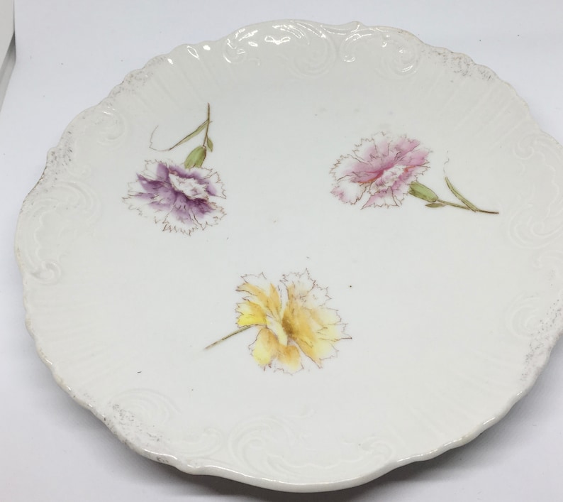 Carlsbad China Knox Floral Salad Plate Made in Austria Dish with Purple Yellow and Pink Carnations Wall Hanging