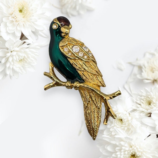 Vintage Avon Gold-tone and Enamel Parrot Brooch