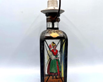 Vintage Austrian Painted Lantern Glass Decanter/Bottle