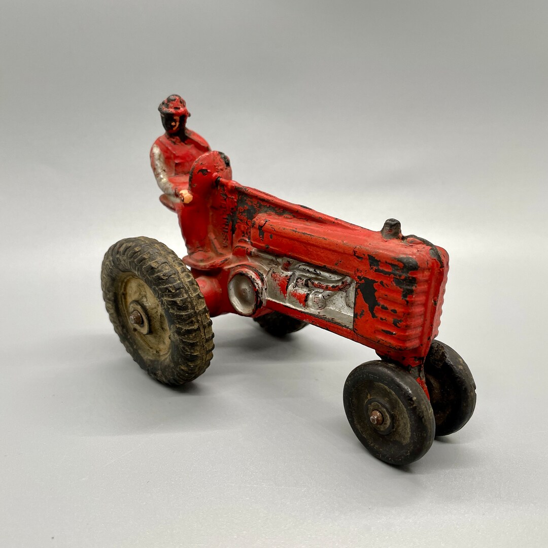 Vintage Auburn Rubber Red Tractor and Farmer Toy Etsy