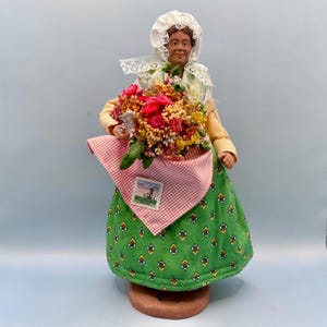 Vintage Santon Creche Village Women with Flowers Doll