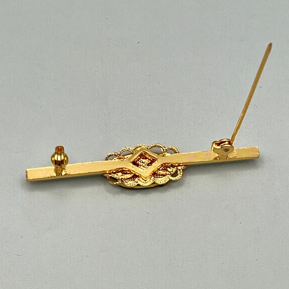 Vintage 18K/24K Gold Inlay Damascene Bar Pin, Alc… - image 8