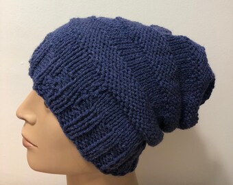 Blue Slouchy Hat, Knit Blue Slouchy, Slouchy for Him, Slouchy for Her, Gift for Boyfriend, Gift for Girlfriend, Gift for Dad, Cozy Slouchy
