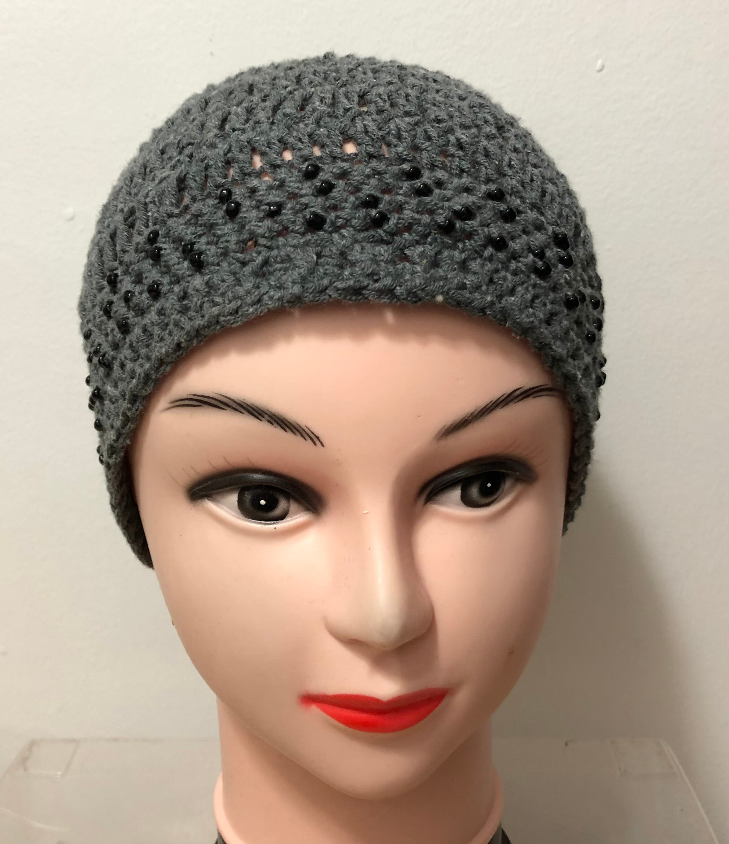Beaded Beanie Hat Hat With Beads Grey 