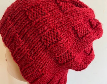 Red Slouchy, Bright red slouchy hat, Handknit Red Souchy, Red Slouchy for Her, CrimsonSouchy, Girlfriend Slouchy, Gift Slouchy for Her