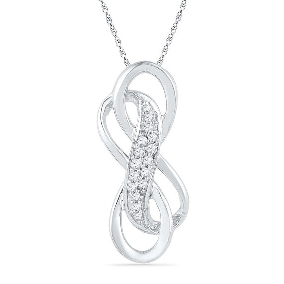Argent Sterling 1//10 CT TW Diamond Double Collier Pendentif Coeur Infini I3 18/"