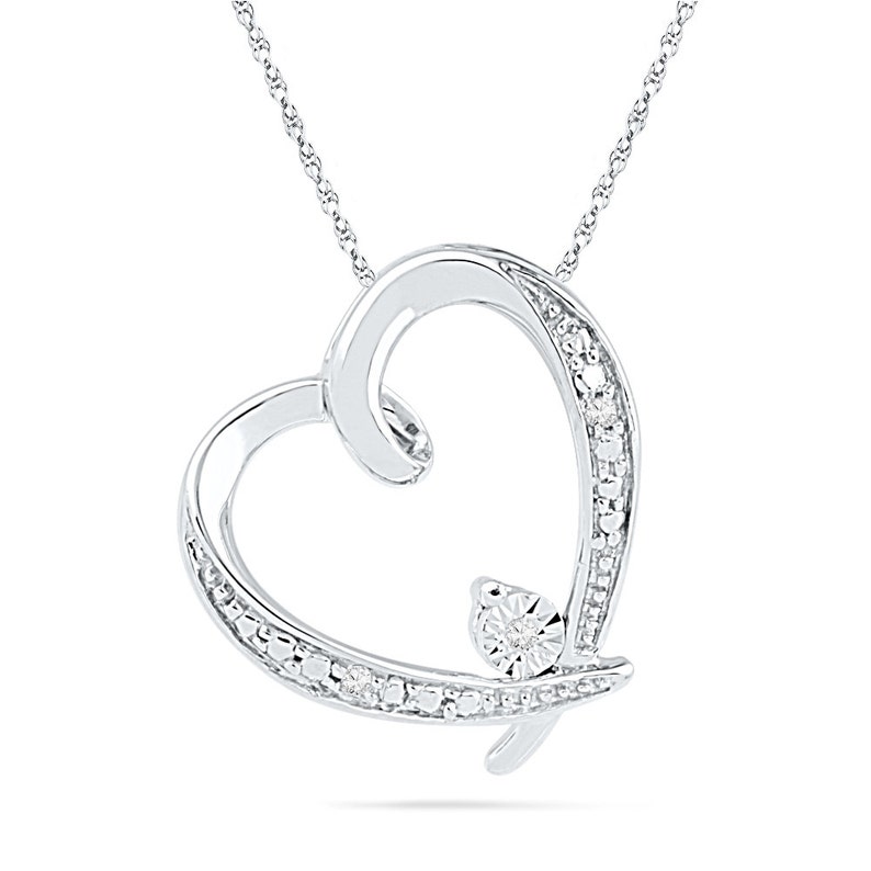 Tilted Heart Pendant with Diamond Accents Etsy