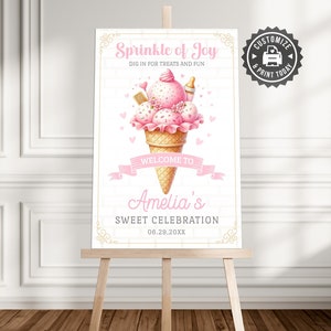 Ice Cream Sprinkle Baby Shower Welcome Sign | Editable Here&#39;s The Scoop Decor Party Board | Digital Printable Custom Template 24x36