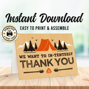 Campout Thank You Card | Instant Download Backyard Camping In Tents Kids Birthday Party Favor Card | Custom Digital Printable Template 3.5x5