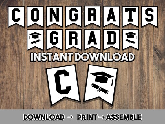 Instant Download Digital Printable Congrats Grad Banner Black - Etsy