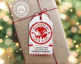Christmas Gift Tag | Editable North Pole Holiday Party Favor Tag | Custom Digital Printable Template- 2x3.5"