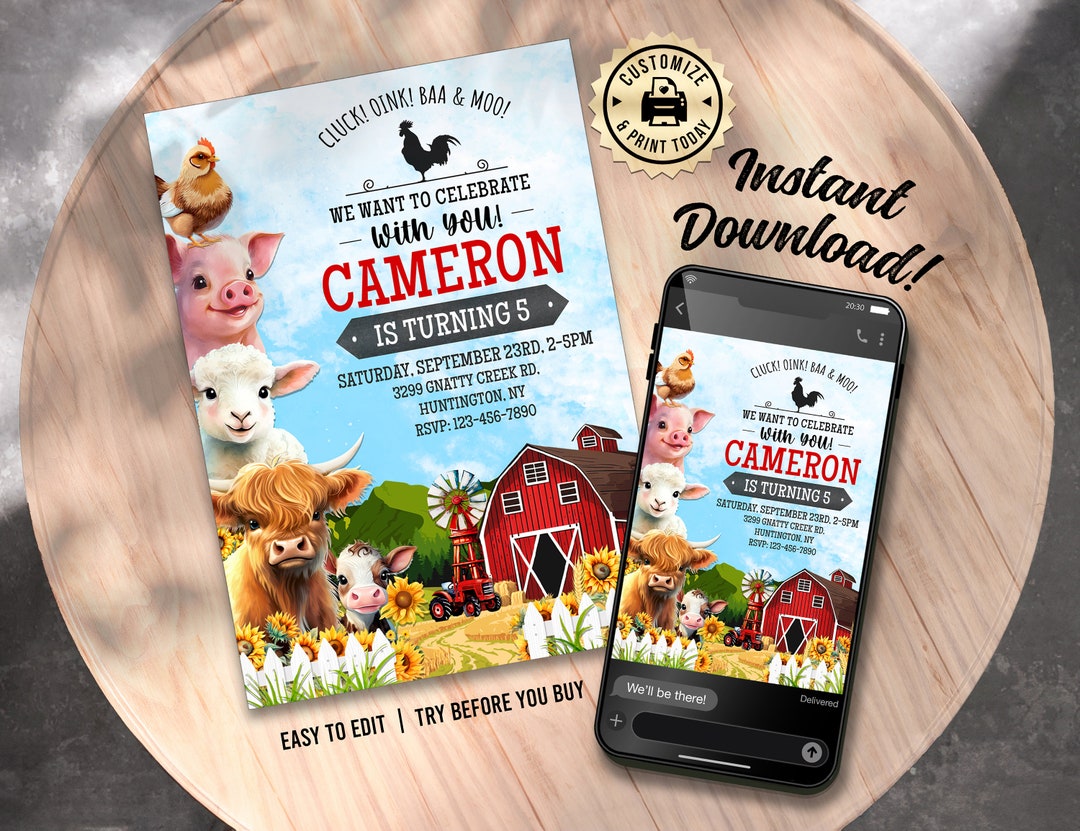 Farm Animals Birthday Party Invitation Barnyard Bash Petting Zoo ...