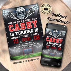 Lacrosse Birthday Invitation | Editable LAX Sports Game Kids Birthday Party Invitation | Custom Digital Printable Template 5x7