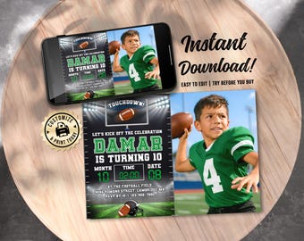 Football Photo Birthday Invitation | Editable Kids Party Invite (5x7) (Digital Printable)