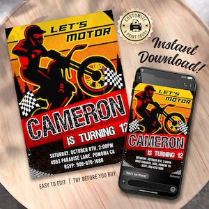 BMX Birthday Invitation | Editable Dirt Bike Race Motocross Kids Boys Party Invite | Custom Digital Printable Template 5x7
