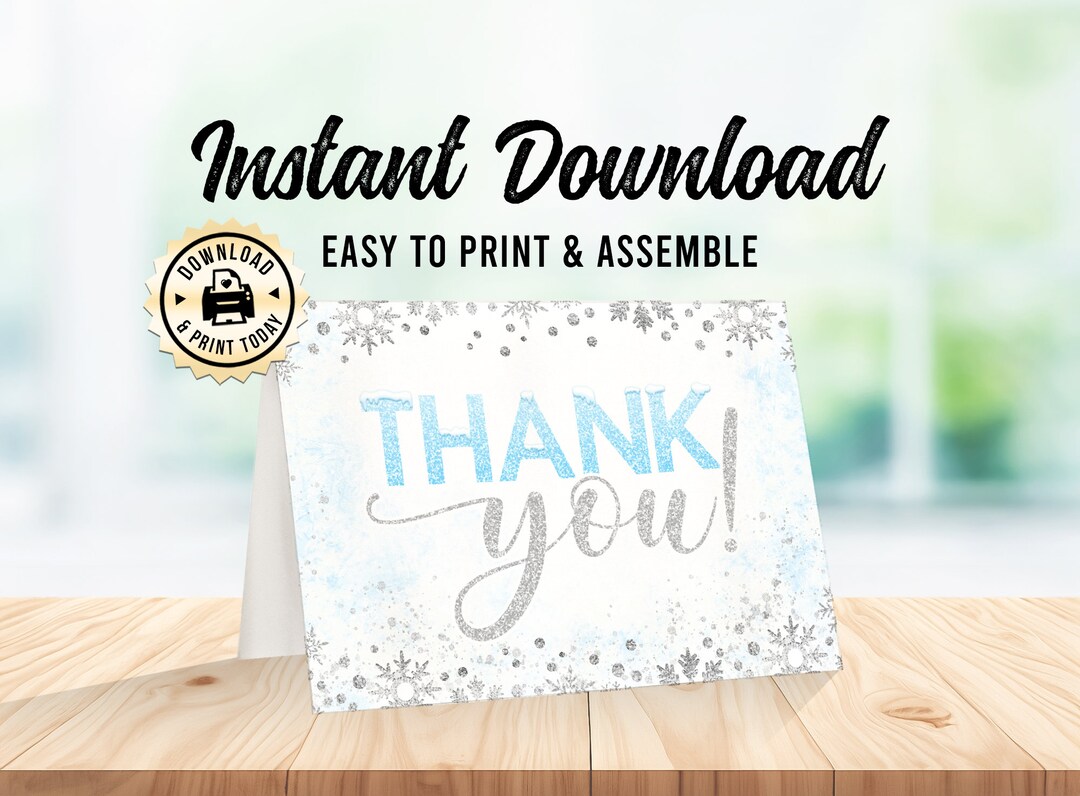 Winter Wonderland Thank You Card | Blue Snowflake Baby Shower Sprinkle ...
