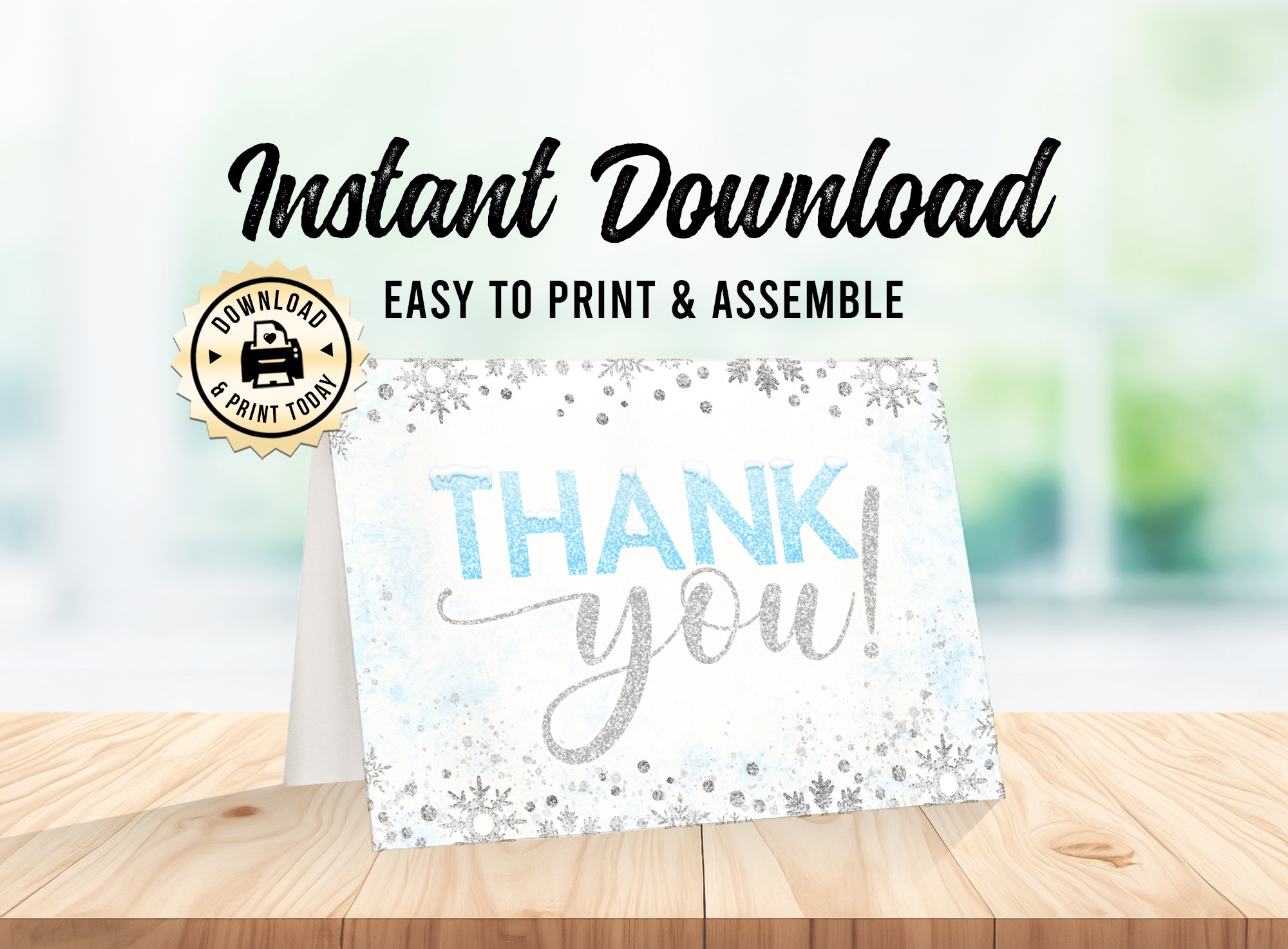 Winter Wonderland Thank You Card | Blue Snowflake Baby Shower Sprinkle ...