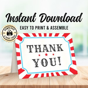 Tarjeta de agradecimiento de carnaval / Tarjeta de recuerdo de fiesta en blanco plegada para baby shower de cumpleaños de circo / Descarga instantánea personalizada e imprimible digitalmente de 3,5 x 5