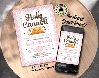 Holy Cannoli Baby Shower Invitation | Editable Cookie Theme Sweet Baby Girl Sprinkle Party Invite | Custom Digital Printable Template 5x7