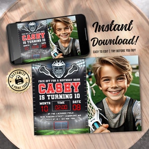 Lacrosse Birthday Photo Invitation | Editable LAX Sports Game Time Kids Party Invite | Custom Digital Printable Template 7x5