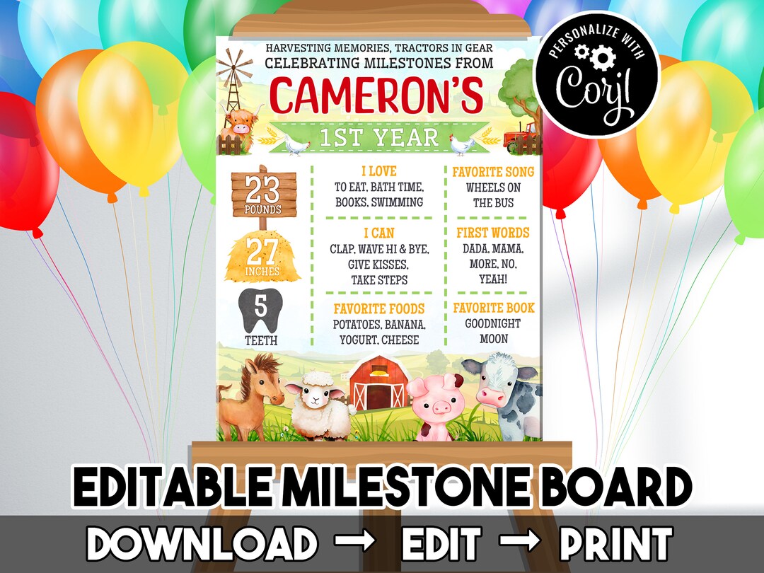 EDITABLE Farm Animals Barnyard Birthday Party Theme Milestone - Etsy