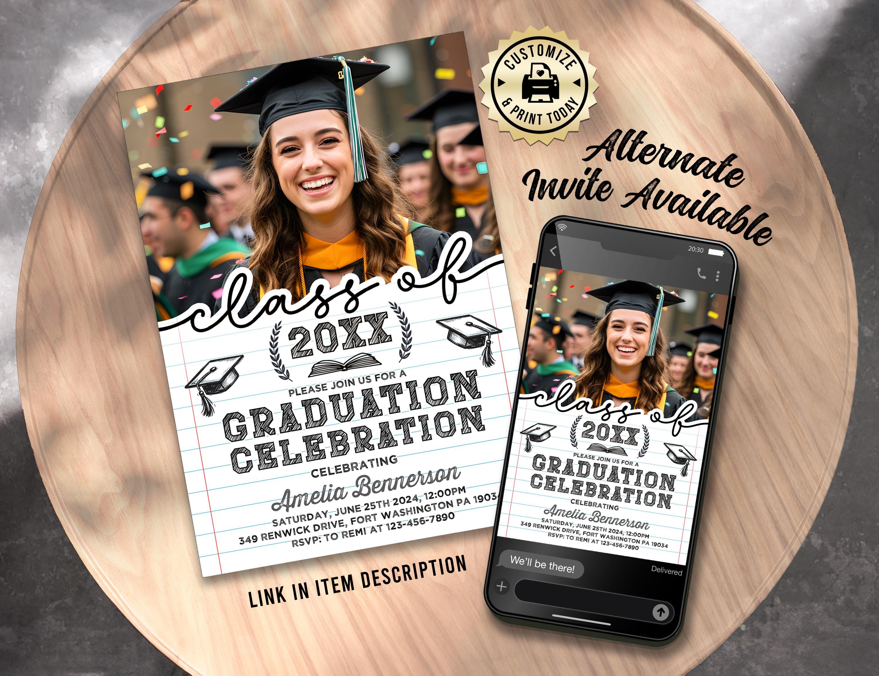 Graduation Party Photo Invitation | Editable Cap Toss Minimal Congrats ...