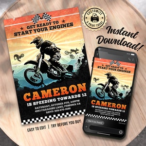 BMX Birthday Invitation | Editable Dirt Bike Race Motocross Kids Boys Party Invite | Custom Digital Printable Template 5x7